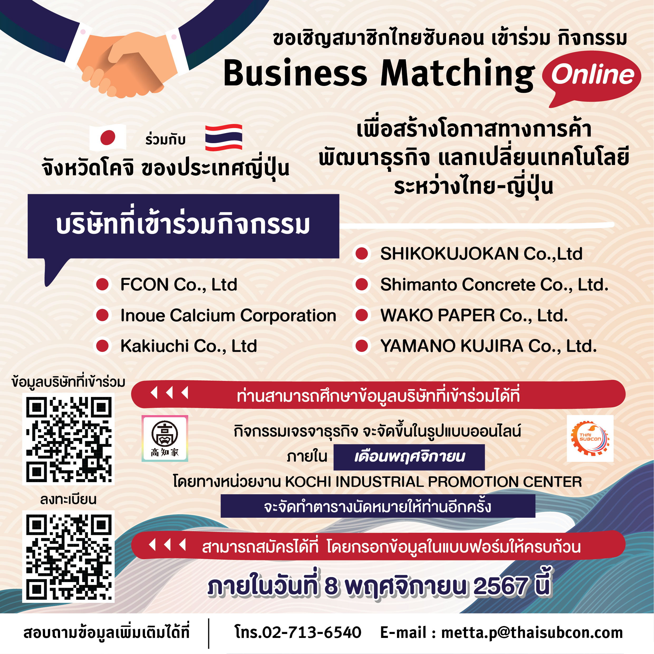 กิจกรรม Business Matching Online ร่วมกับ จังหวัดโคจิ ของประเทศญี่ปุ่น