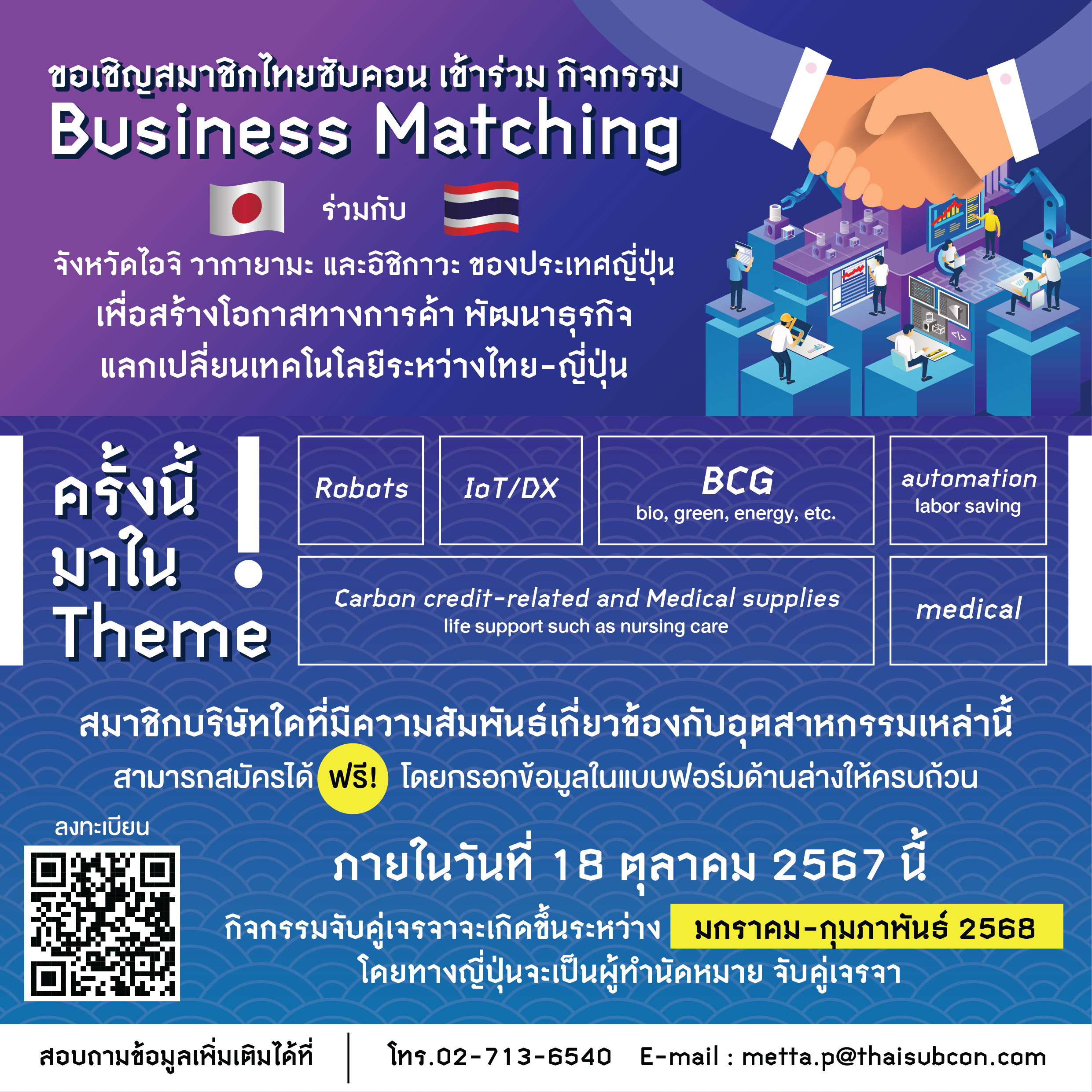 ขอเชิญสมาชิกไทยซับคอน เข้าร่วมกิจกรรม Business Matching ร่วมกับจังหวัดไอจิ วากายามะ และอิชิกาวะ ของประเทศญี่ปุ่น