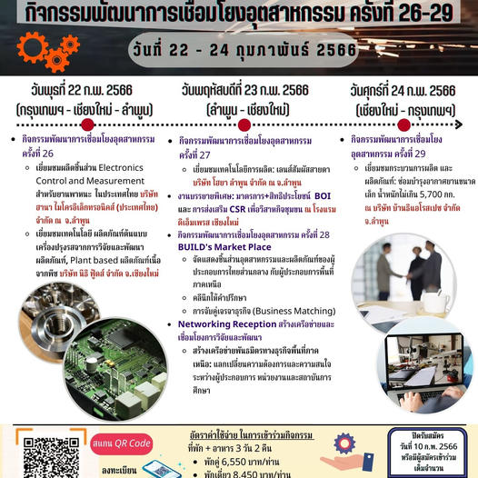 ขอเชิญผู้ประกอบการเข้าร่วมกิจกรรมเชื่อมโยงอุตสาหกรรม  จังหวัดเชียงใหม่ – ลำพูน  ครั้งที่ 26-29